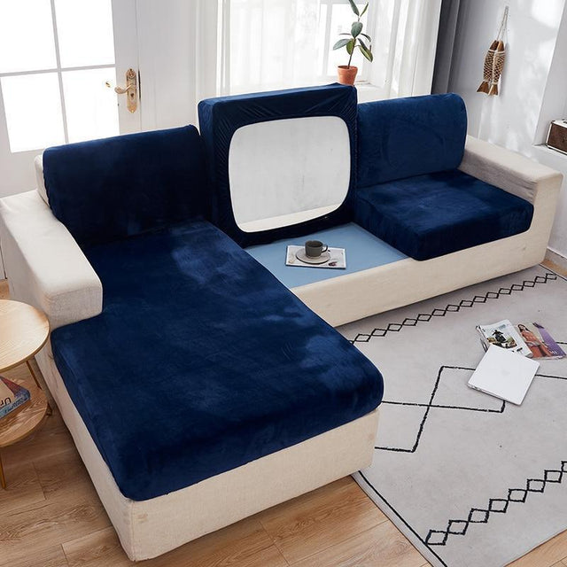 Housse Coussin d'Assise Canapé Velours Bleu Marine - La Maison de la Housse®