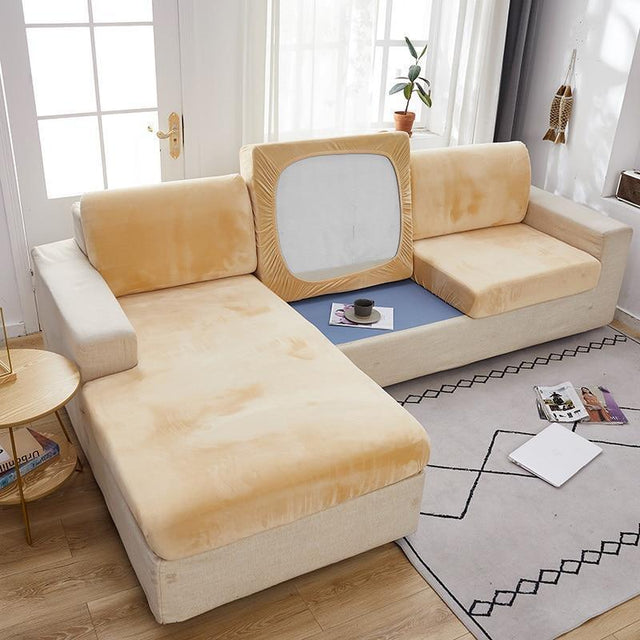 Housse Coussin d'Assise Canapé Velours Crème - La Maison de la Housse®